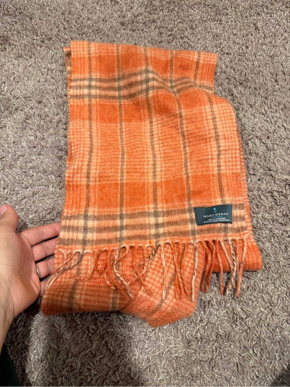 Marchbrae 100% Cashmere Plaid Orange Scarf